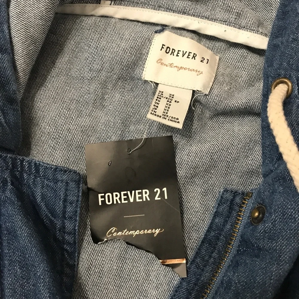 SOLD Forever 21 Denim Hoodie Jacket Oversized Parka Blue Pit to Pit 21β Size XS - Picture 7 of 16
